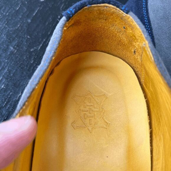 Undandy Navy Gray Suede Derby Shoes Sz 45/11.5 Pink Laces Yellow Lining - Picture 4 of 14